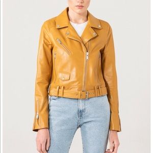 Women Biker Yellow Genuine Leather Jacket